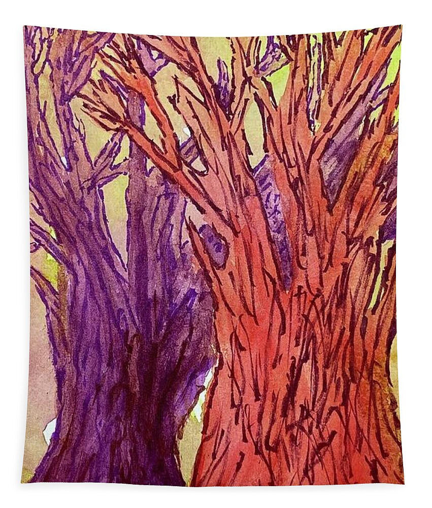 Trees Tapestry featuring the painting Naked Trees #5 by Anjel B Hartwell