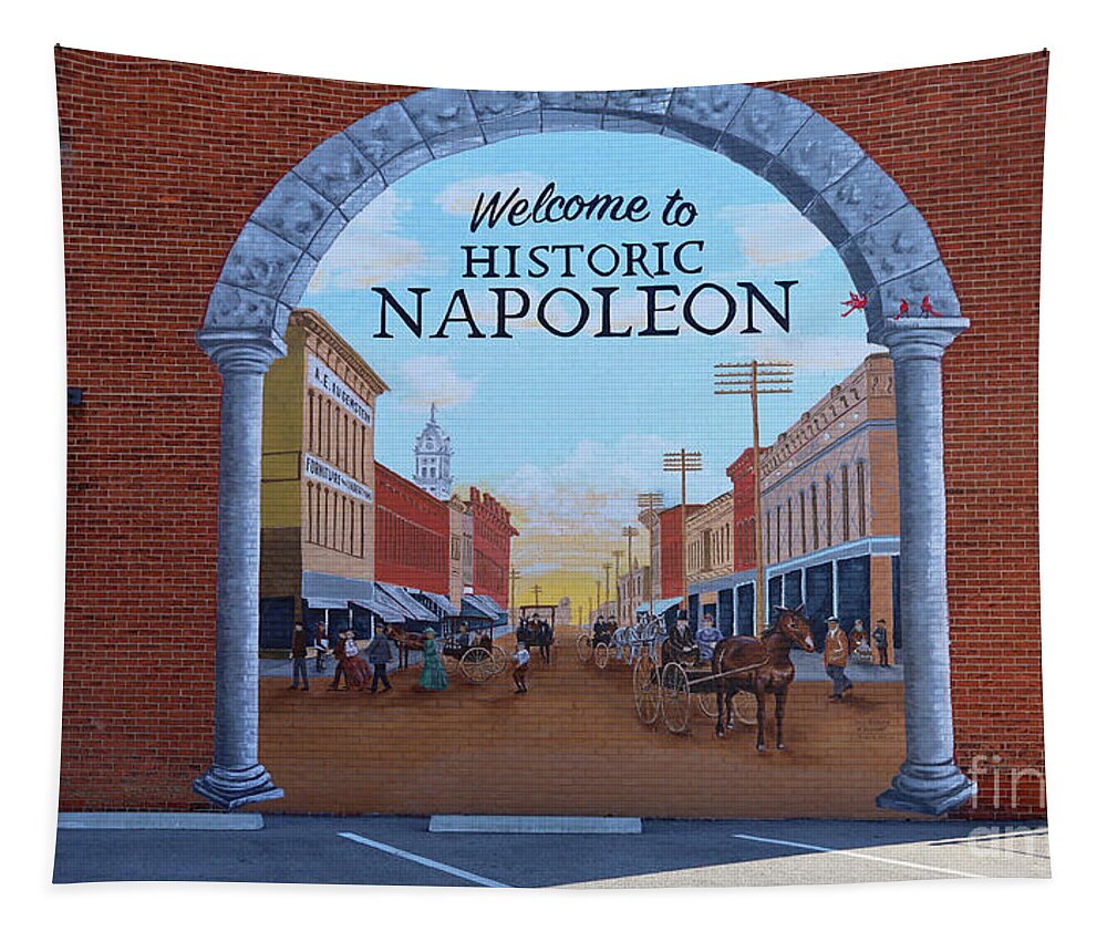 Mural Tapestry featuring the photograph Napoleon Ohio Mural by Dave Rickerd 9850 by Jack Schultz