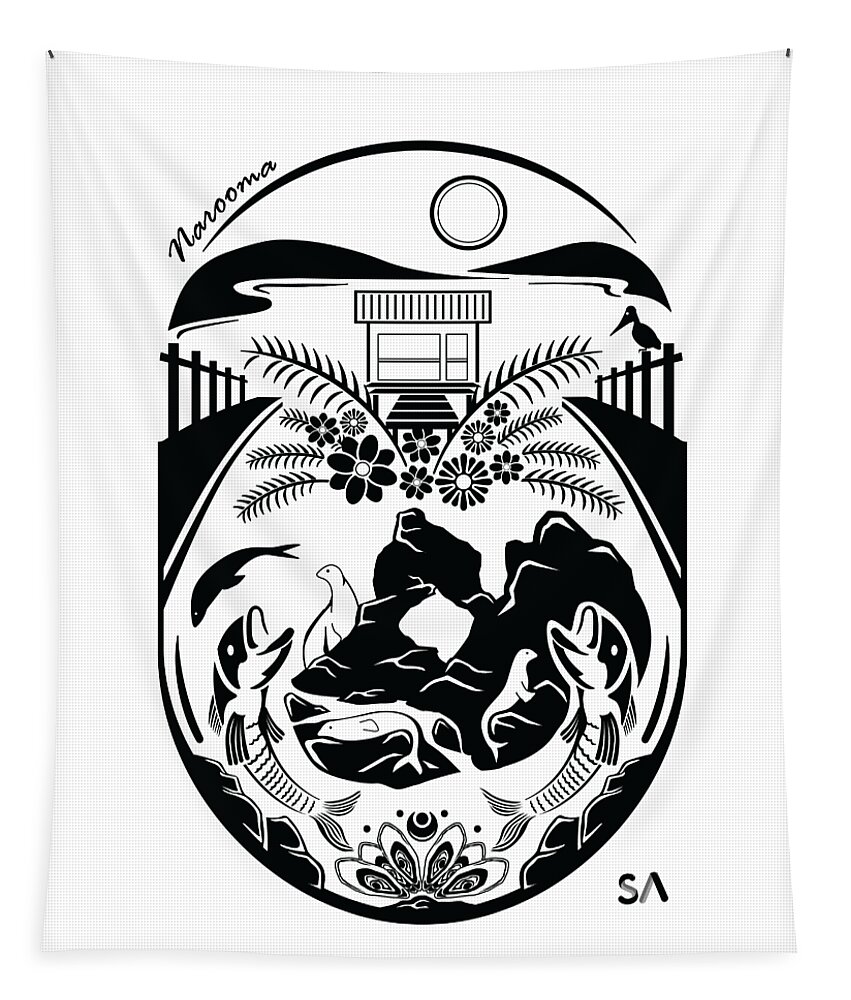 Black And White Tapestry featuring the digital art Narooma by Silvio Ary Cavalcante