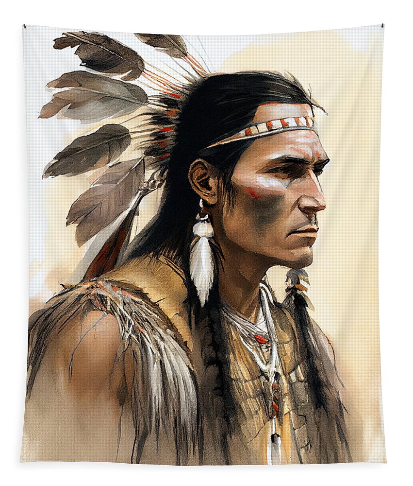 Native American Indian Illustration Series 113022 a Tapestry