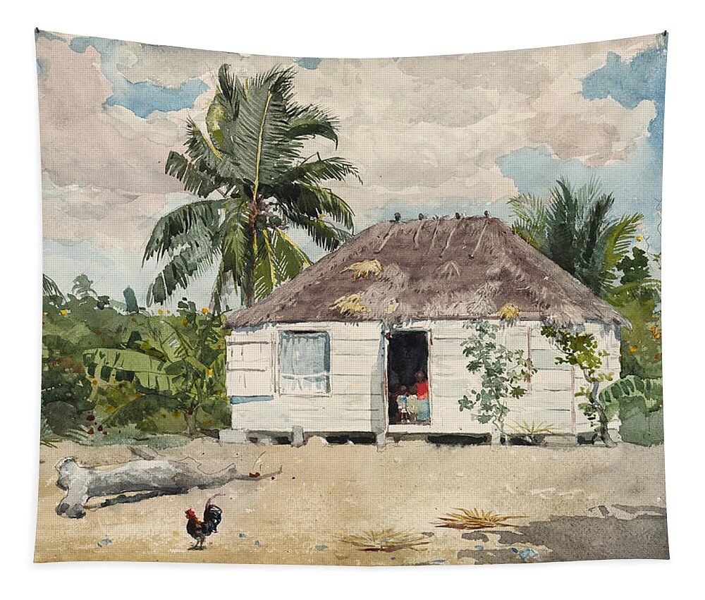 Winslow Homer Tapestry featuring the drawing Native hut at Nassau by Winslow Homer
