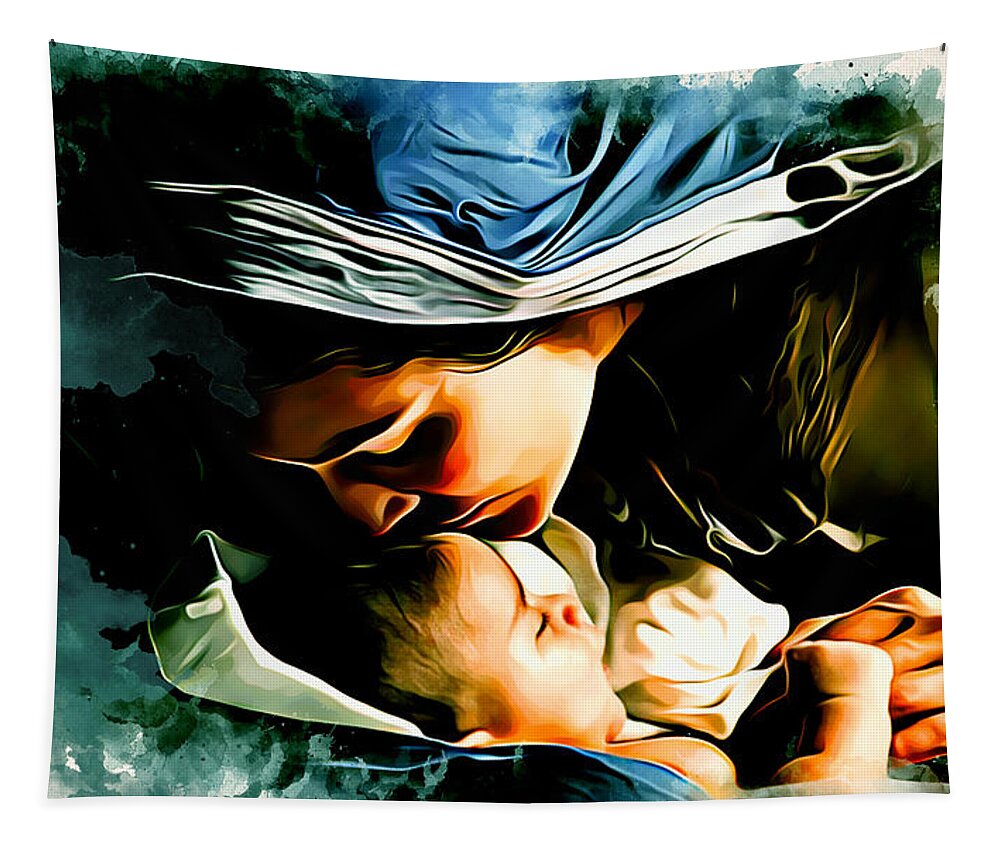 Nativity Tapestry featuring the digital art Nativity of Jesus by Charlie Roman