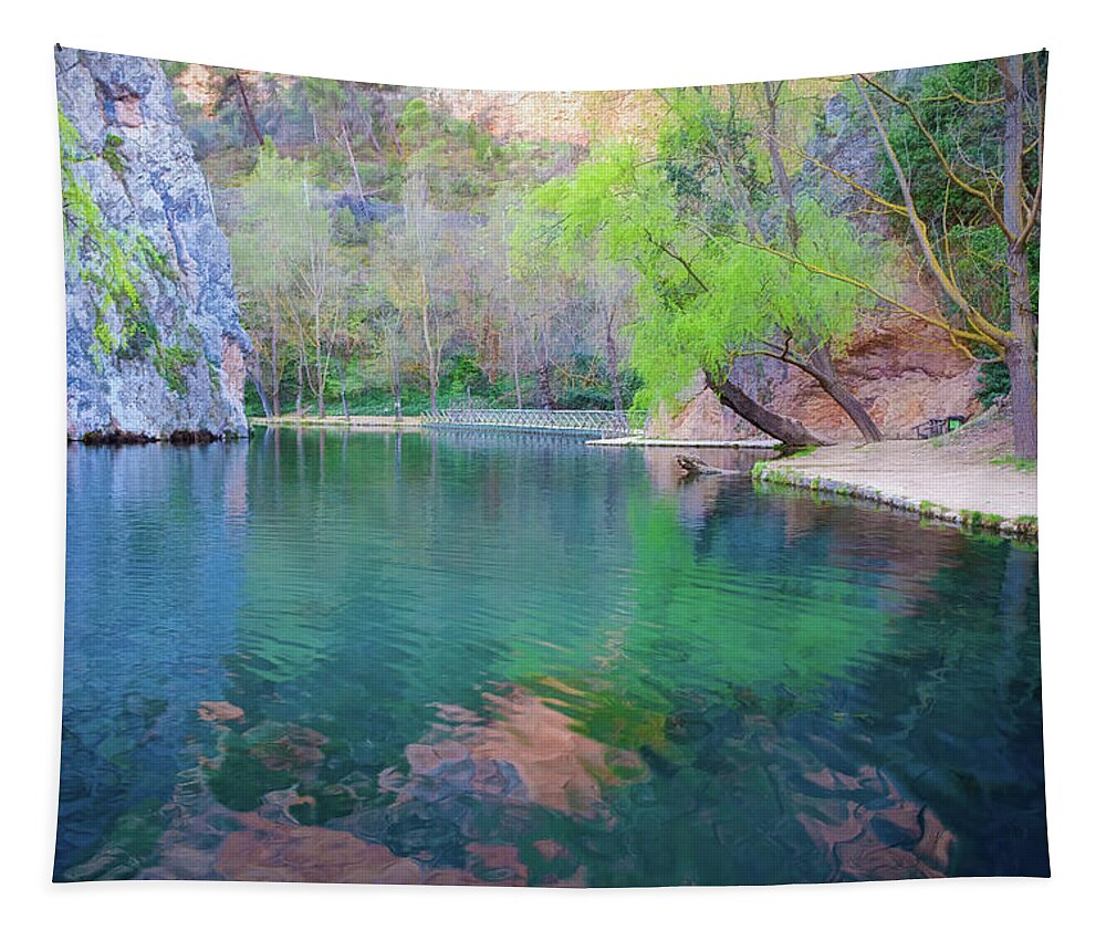 Canvas Tapestry featuring the photograph Natural park of the monastery of Piedra - Orton glow Edition - 1 by Jordi Carrio Jamila