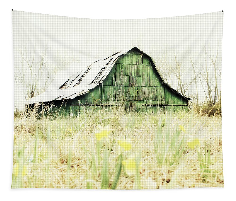 Barn Tapestry featuring the photograph Natures First Green by Julie Hamilton