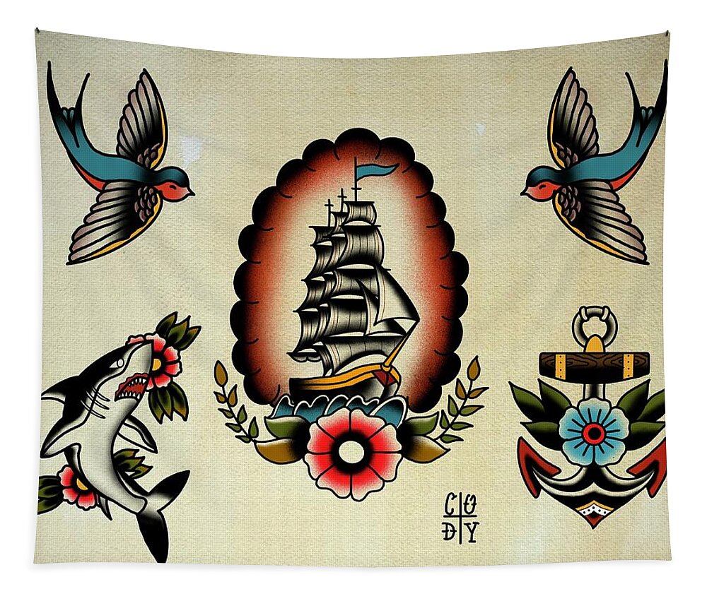 Nautical Tattoo Flash Sheet Tapestry by Cody Pratt - Fine Art America