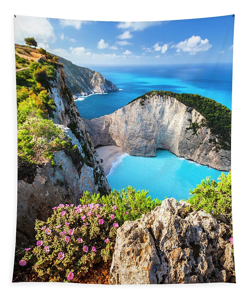 Greece Tapestry featuring the photograph Navagio Bay by Evgeni Dinev