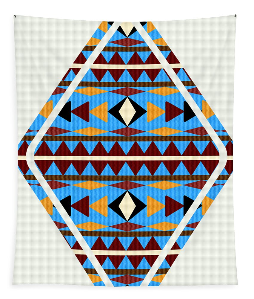 Navajo Tapestry featuring the mixed media Navajo Blue Pattern Art by Christina Rollo