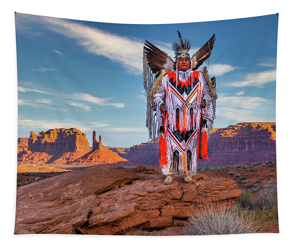 Southwest Tapestry featuring the photograph Navajo Fancy Dancer at Valley Of The Gods - 3 by Dan Norris