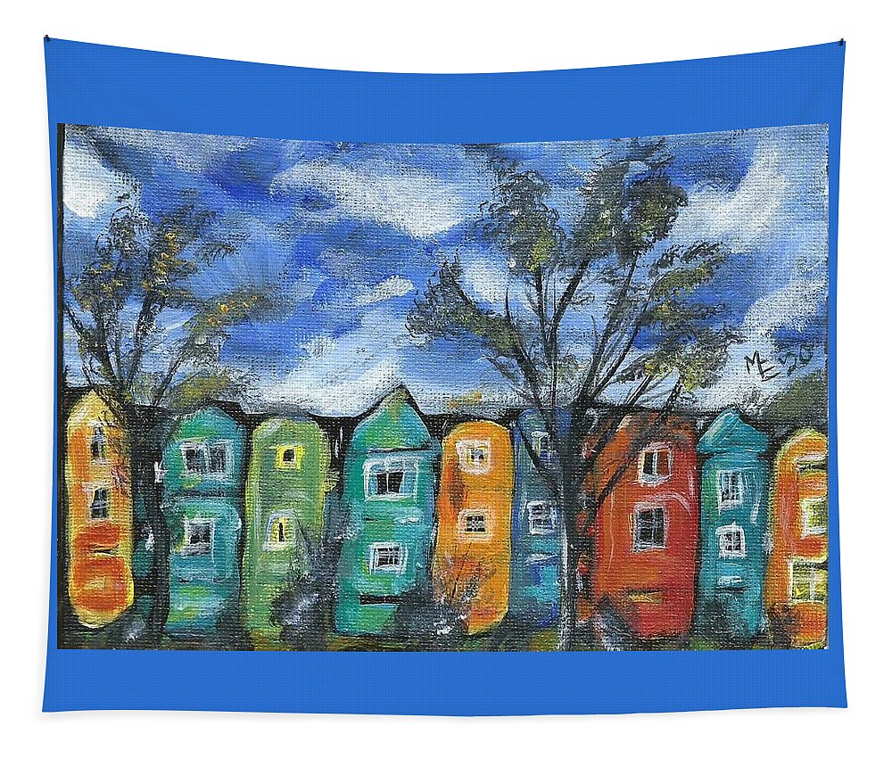 Neighborhood Painting Tapestry featuring the painting Neighborhood by Monica Resinger