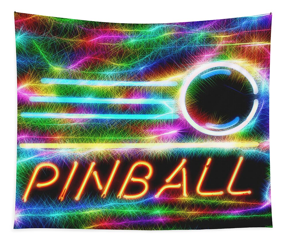 Neon Tapestry featuring the mixed media Neon Pinball Sign by Dan Sproul
