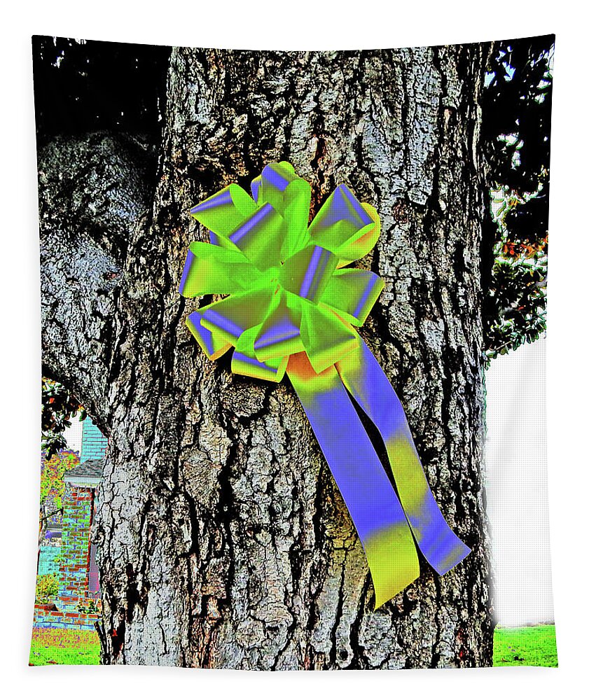 Neon Tapestry featuring the photograph Neon Ribbon On Tree by Andrew Lawrence