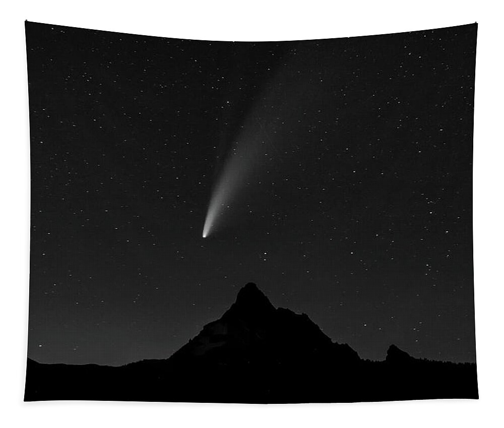 Comet Tapestry featuring the photograph NEOWISE in Black and White by Cat Connor