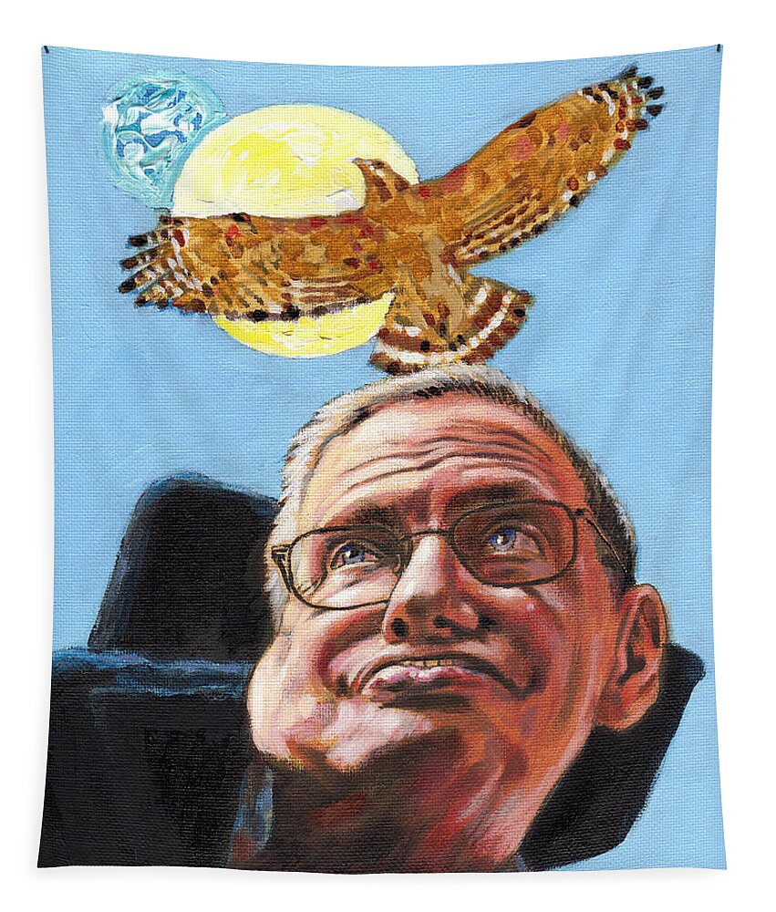 Stephen Hawking Tapestry featuring the painting Never Give UP by John Lautermilch