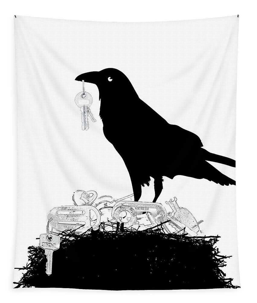 Crow Tapestry featuring the mixed media Nevermore to be Found by Moira Law