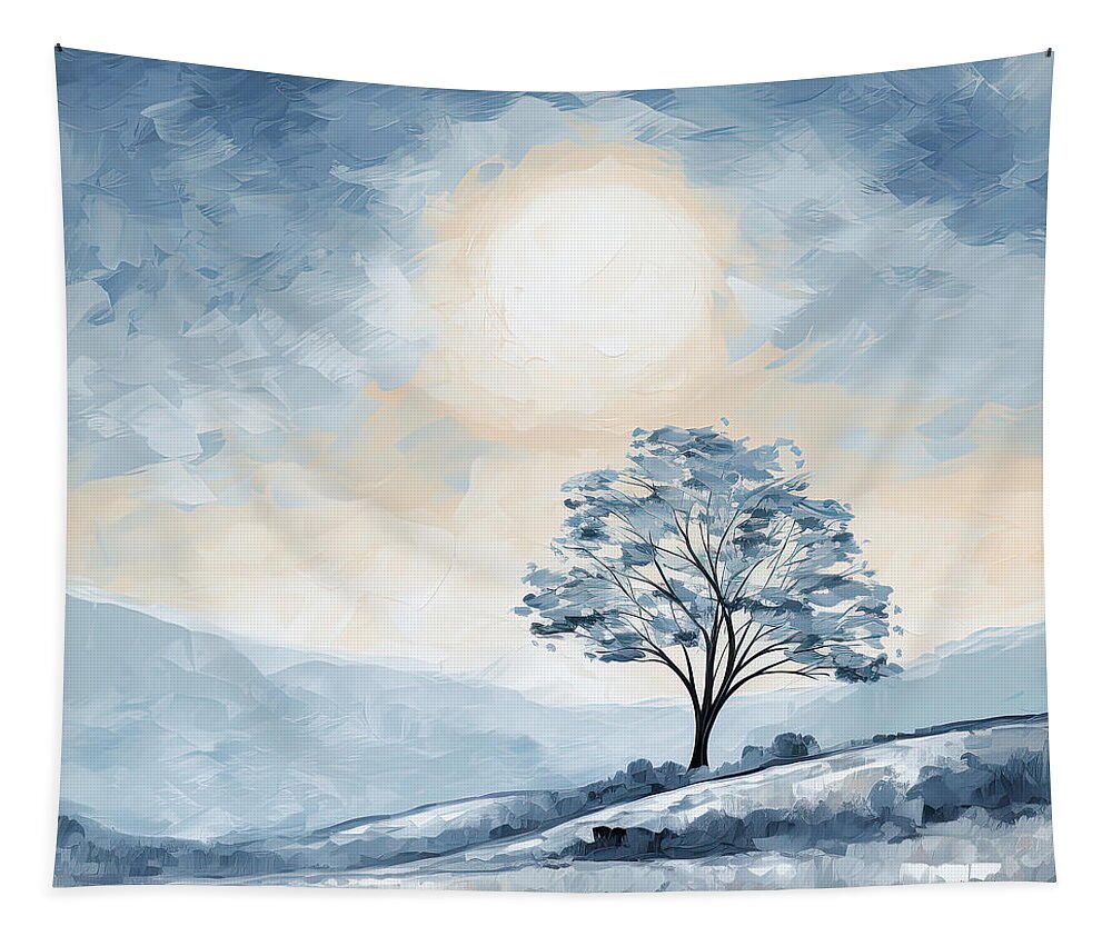 Navy Blue Art Tapestry featuring the painting New Beginning - Light Blue Art by Lourry Legarde