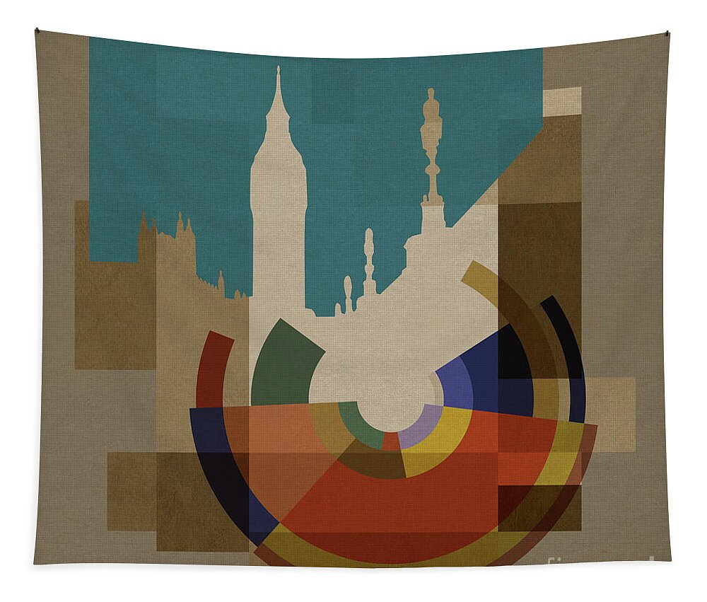 London Tapestry featuring the mixed media New Capital Square - Big Ben by BFA Prints
