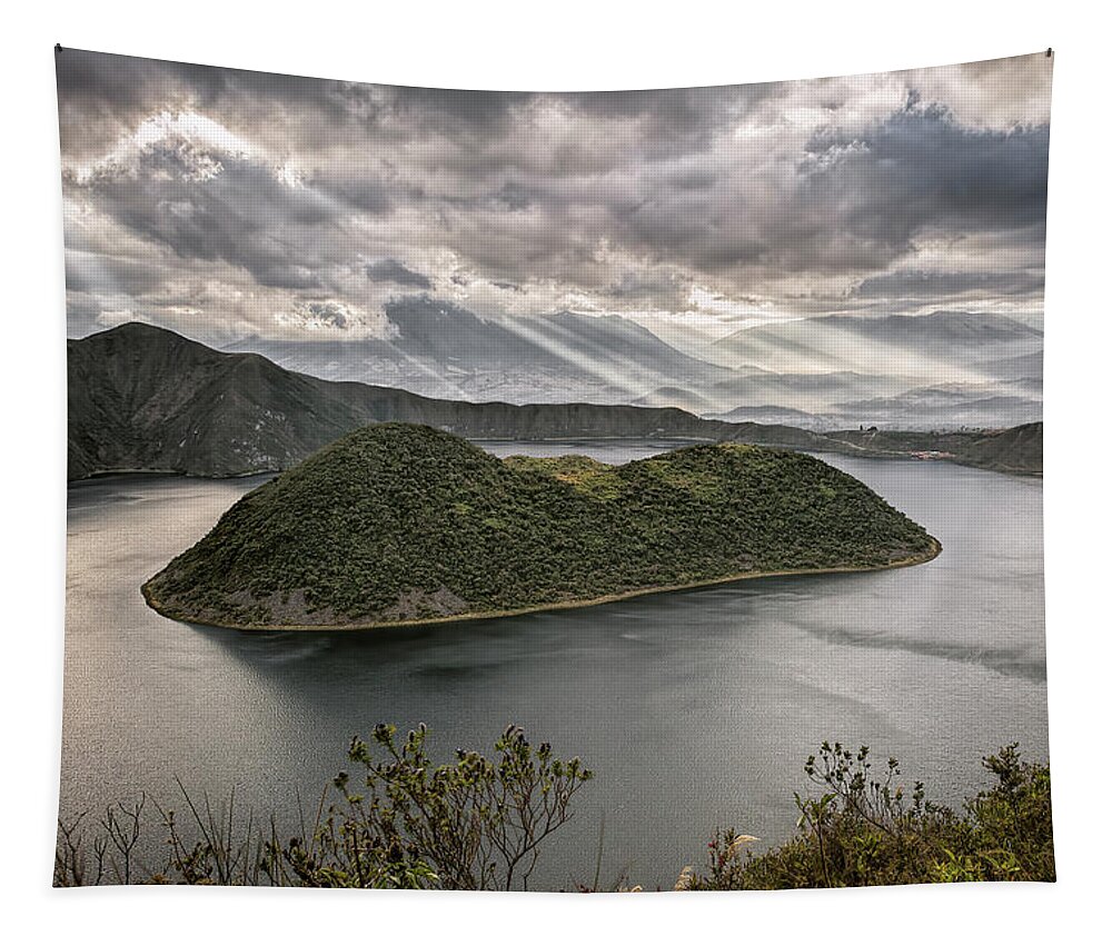Andes Tapestry featuring the photograph New day at the Cuicocha lake by Henri Leduc