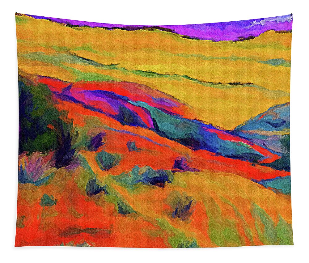New Mexico Tapestry featuring the digital art New Mexico hills and bushes by Tatiana Travelways