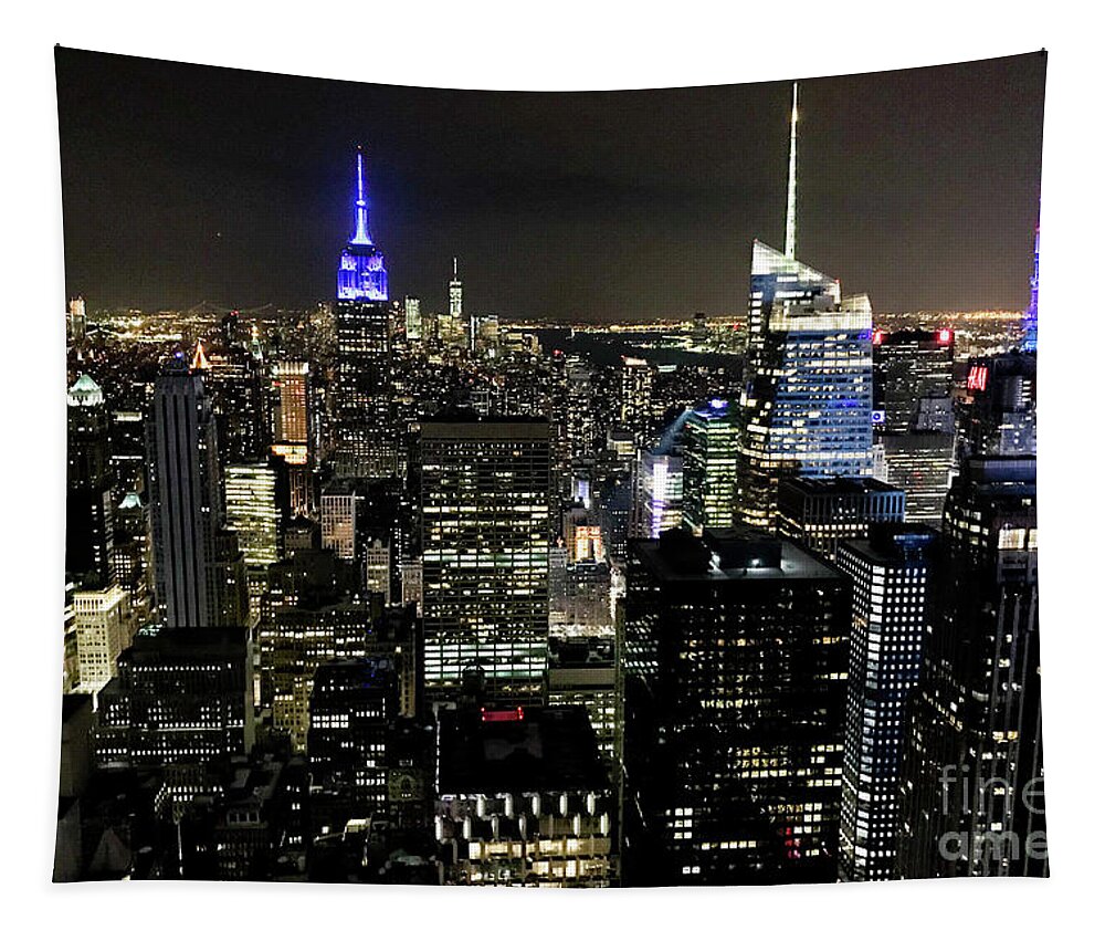 New York Tapestry featuring the photograph New York at Night by Rich S