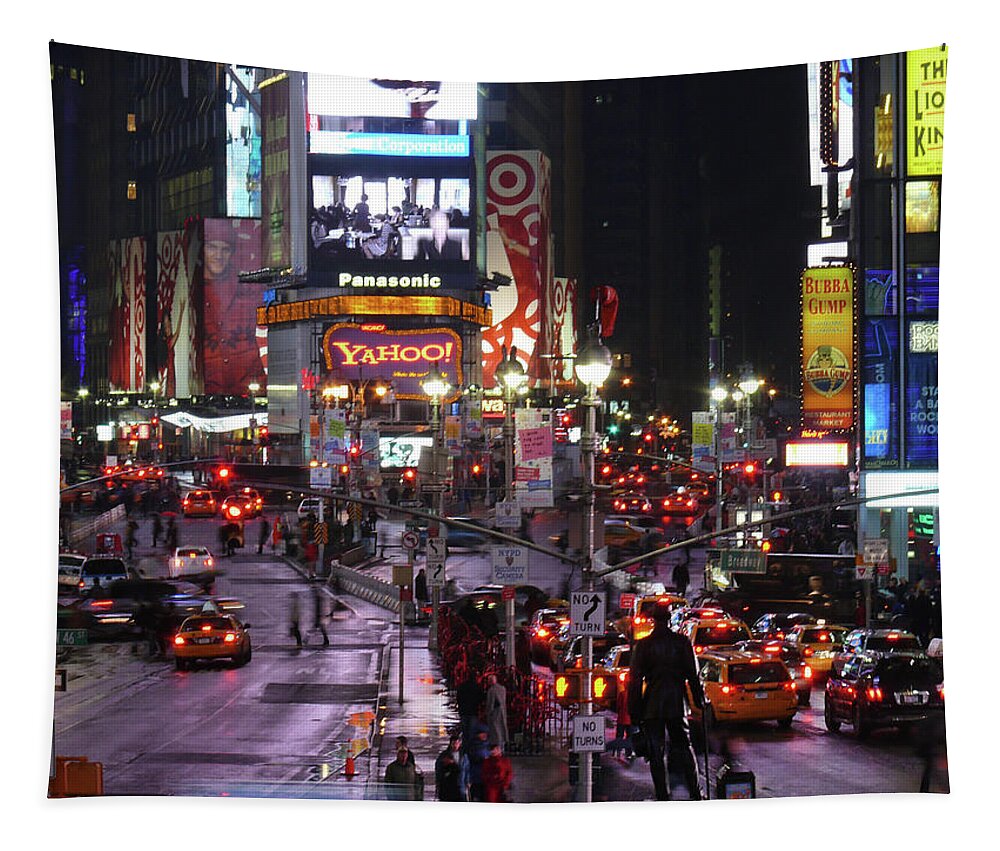 Times Square Tapestry featuring the photograph New York City Nights 5 by Mike McGlothlen
