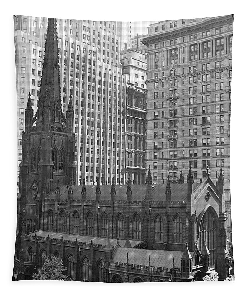 American Tapestry featuring the photograph New York - View Of Trinity Church, 1952 by Angelo Rizzuto