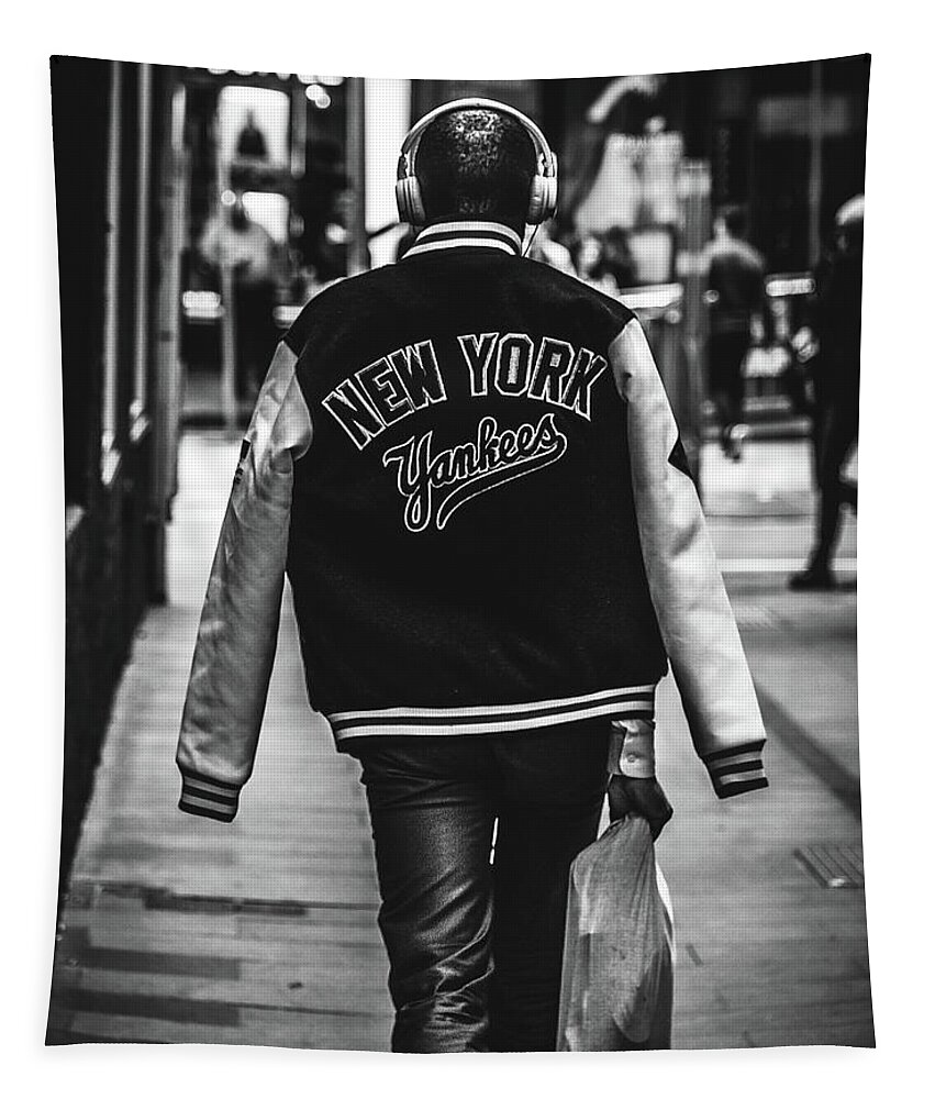 New York Yankees Baseball Jacket Black and White Tapestry by