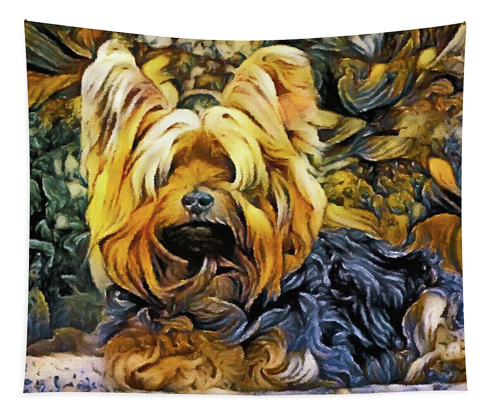New Yorkie Tapestry featuring the painting New Yorkie by Susan Maxwell Schmidt