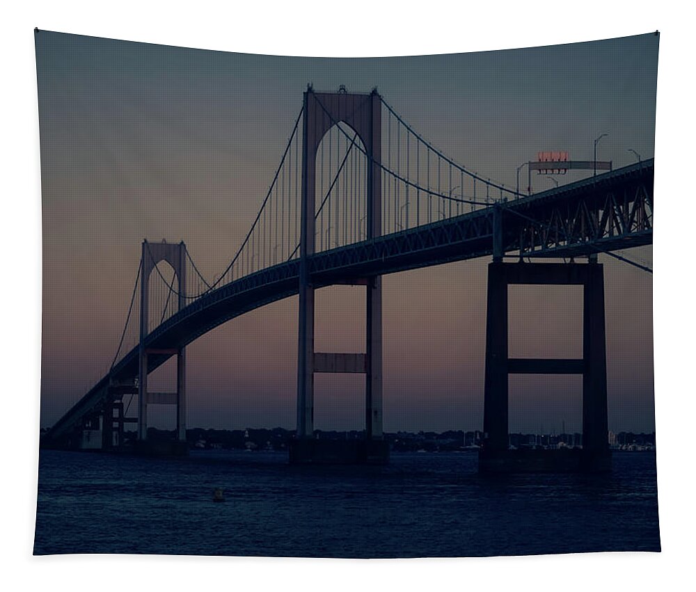 Newport Bridge Tapestry featuring the photograph Newport Bridge at Sunset by Christina McGoran