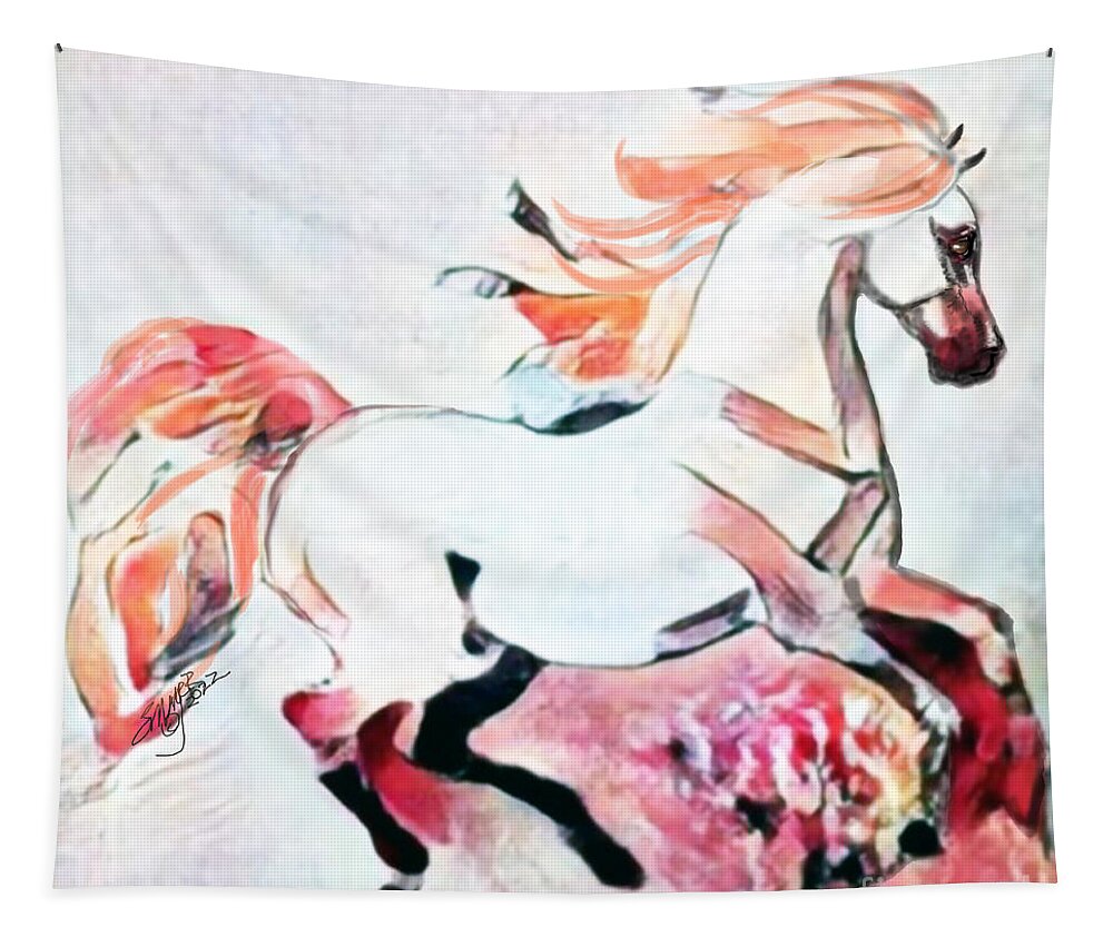 Equestrian Art Tapestry featuring the digital art NFT Cantering Horse 004 by Stacey Mayer by Stacey Mayer