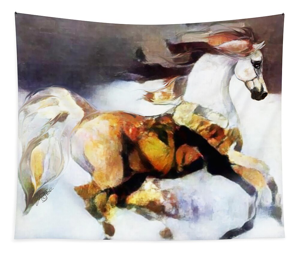 Equestrian Art Tapestry featuring the digital art NFT Cantering Horse 006 by Stacey Mayer by Stacey Mayer