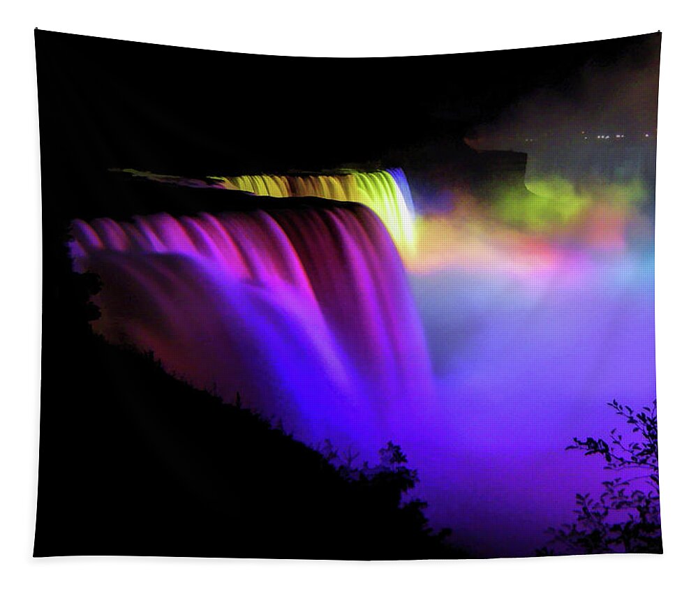 Niagara Falls Tapestry featuring the painting Niagara Falls Colorful Lights by Christopher Arndt