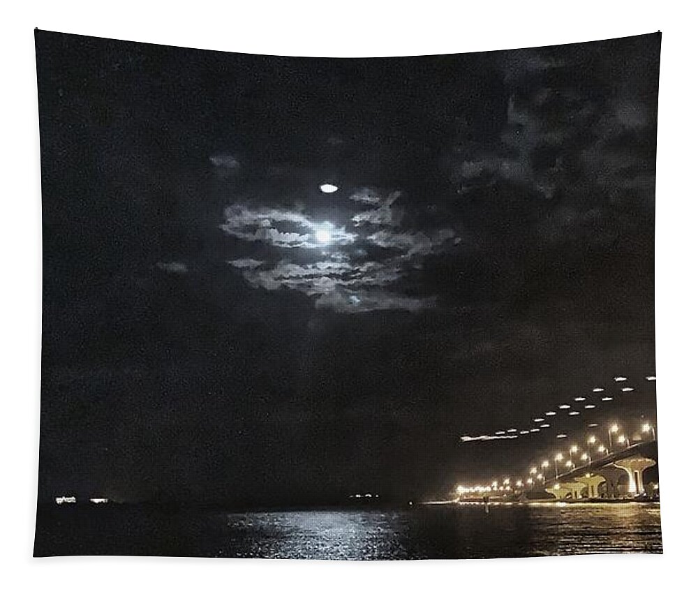 Landscape Tapestry featuring the photograph Night at the Causeway by Vicki Lewis