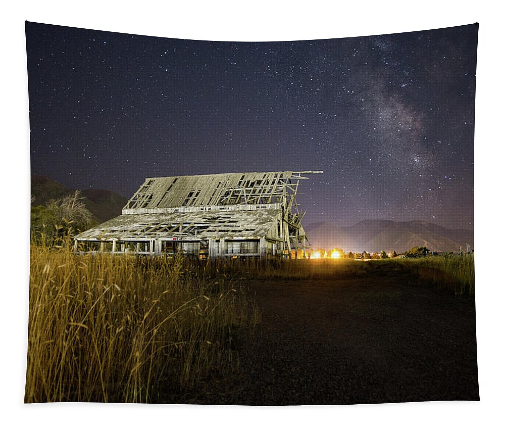 Barn Tapestry featuring the photograph Night Barn by Wesley Aston