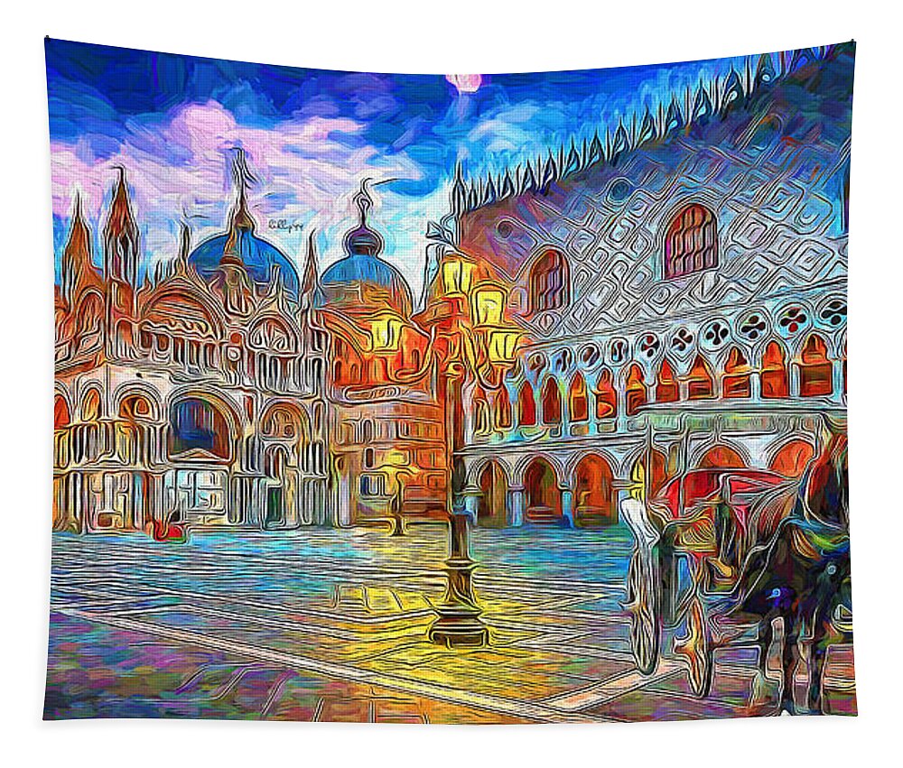 Paint Tapestry featuring the painting Night come in old Europe by Nenad Vasic