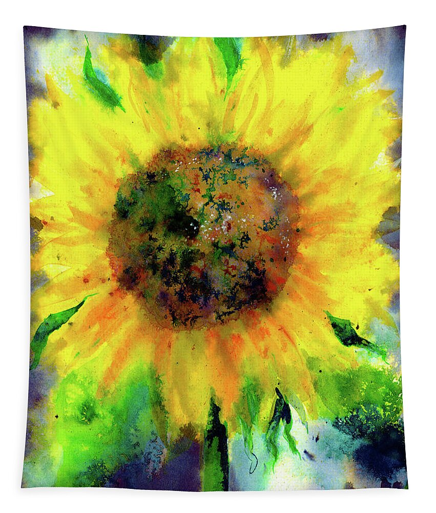 Sunflower Tapestry featuring the painting Night flower by Karen Kaspar