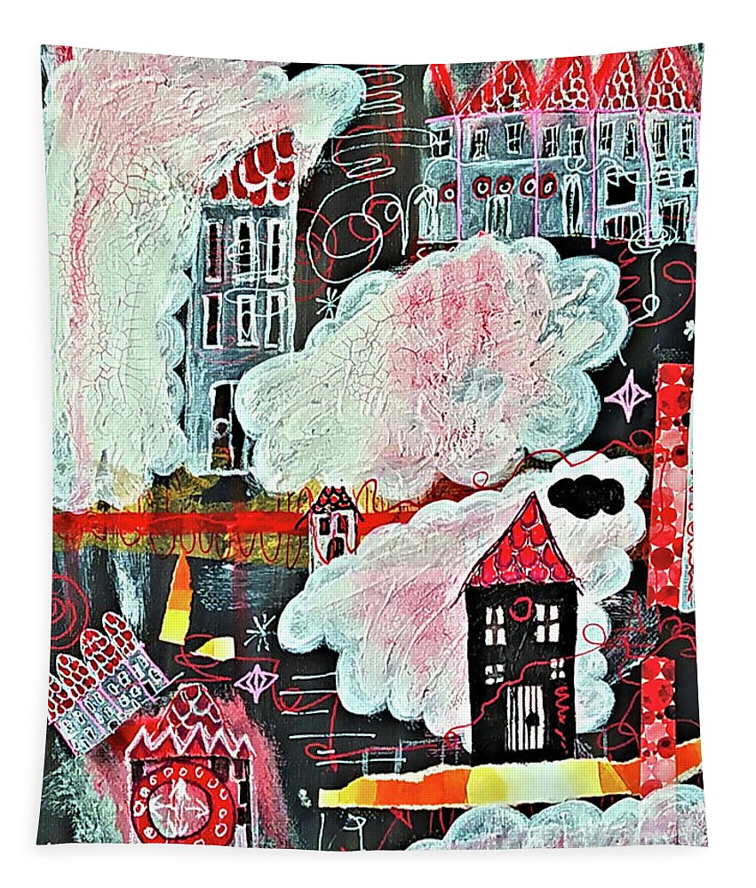 Nacht Tapestry featuring the mixed media Night in the Cloud Village by Mimulux Patricia No
