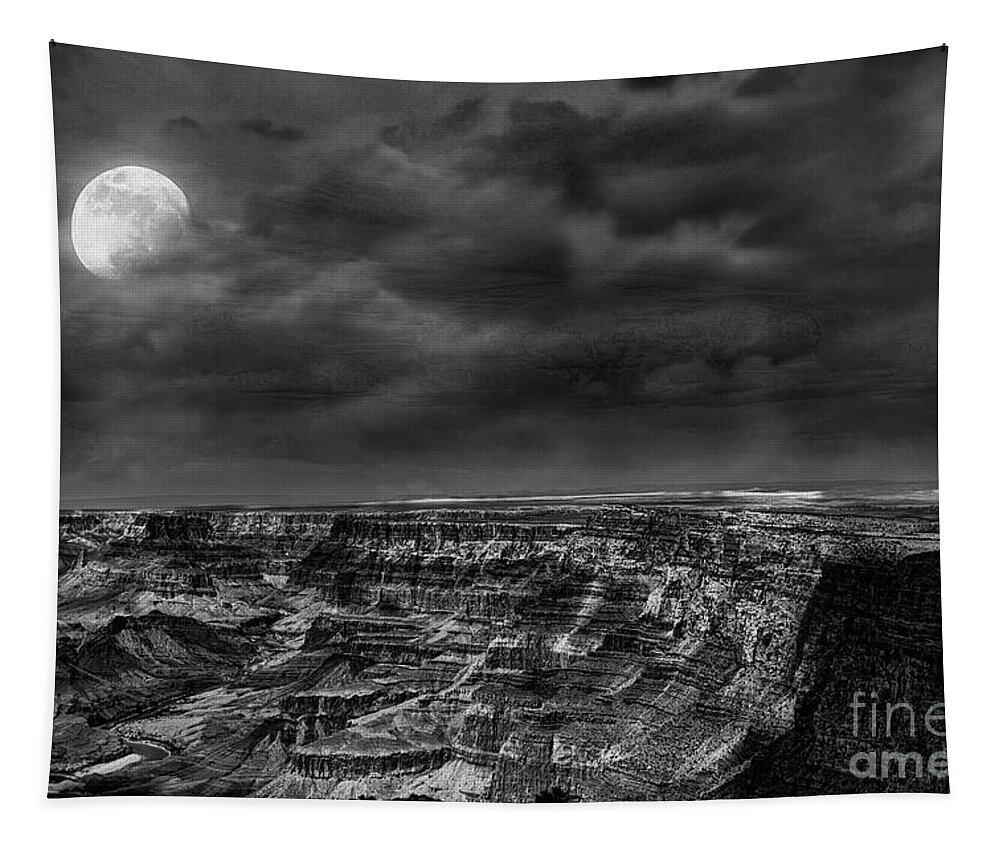 Grand Canyon Tapestry featuring the photograph Night Moon Clouds over Grand Canyon by Chuck Kuhn