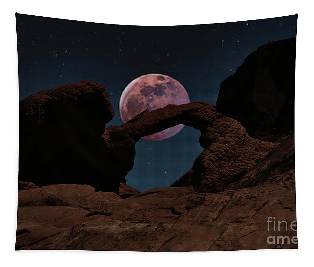 Valley Of Fire Tapestry featuring the photograph Night Moon Glow Red over Arches Valley of Fire by Chuck Kuhn