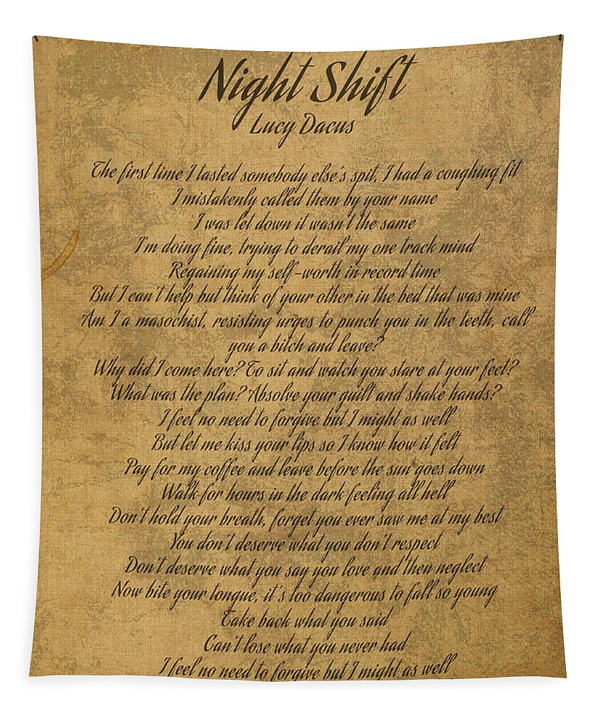 Night Shift by Lucy Dacus Vintage Song Lyrics on Parchment Tapestry