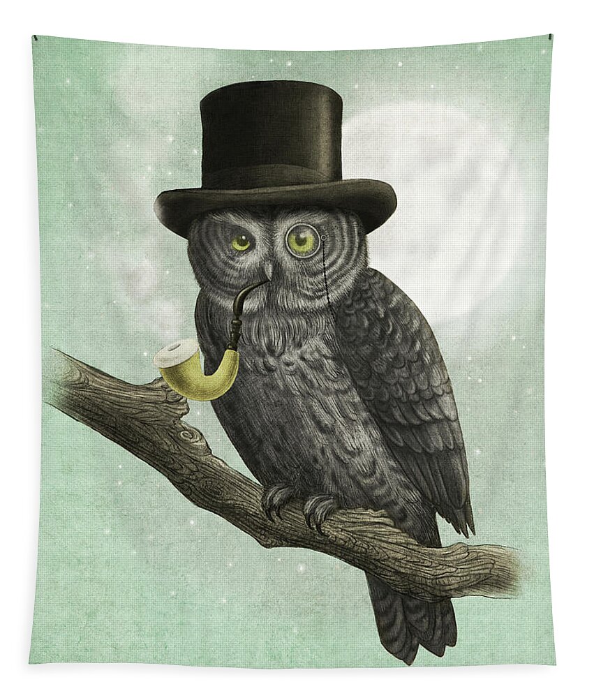 Owl Tapestry featuring the drawing Night Smoke by Eric Fan