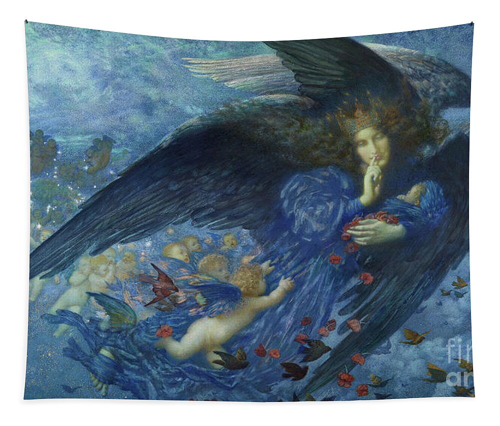 Night With Her Train Of Stars Tapestry featuring the painting Night with her Train of Stars, 1912 by Edward Robert Hughes