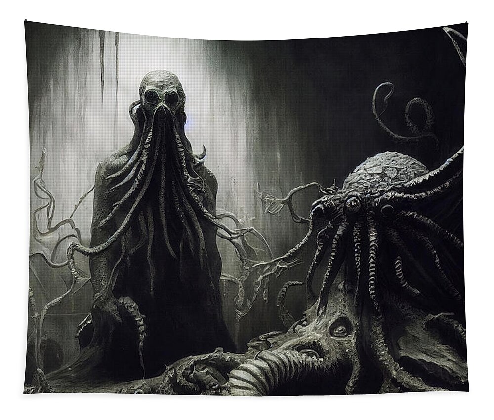 Cthulhu Tapestry featuring the painting Nightmares are living in our World, 10 by AM FineArtPrints