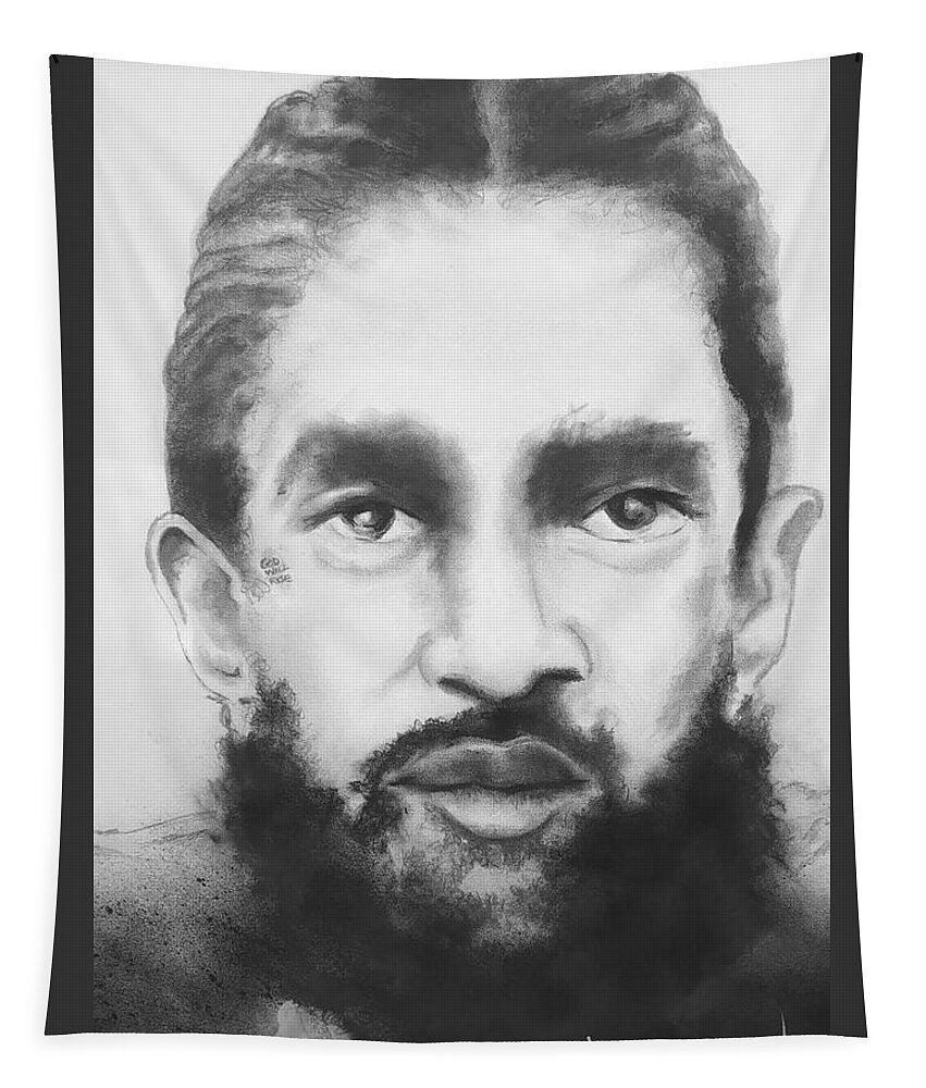  Tapestry featuring the drawing Nipsey by Angie ONeal