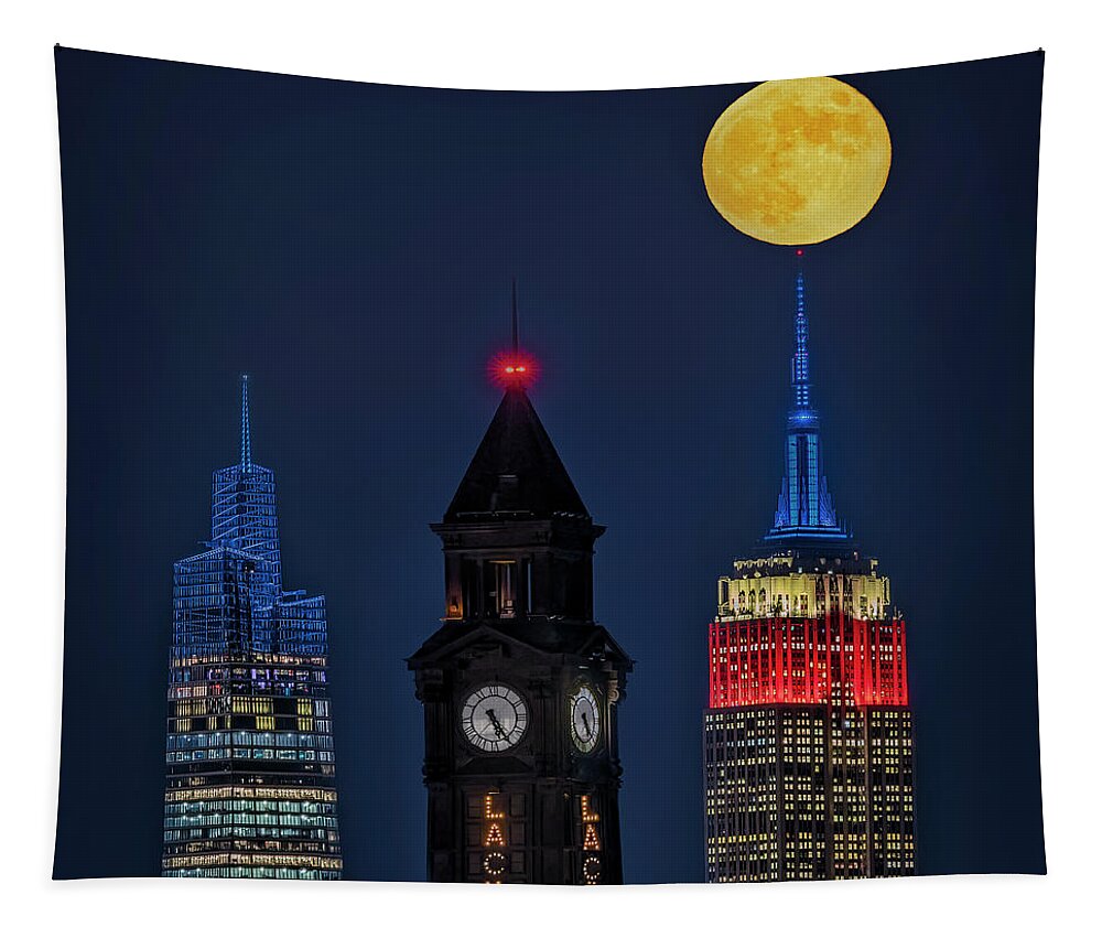 Empire State Building Tapestry featuring the photograph NJ NYC State Lines by Susan Candelario