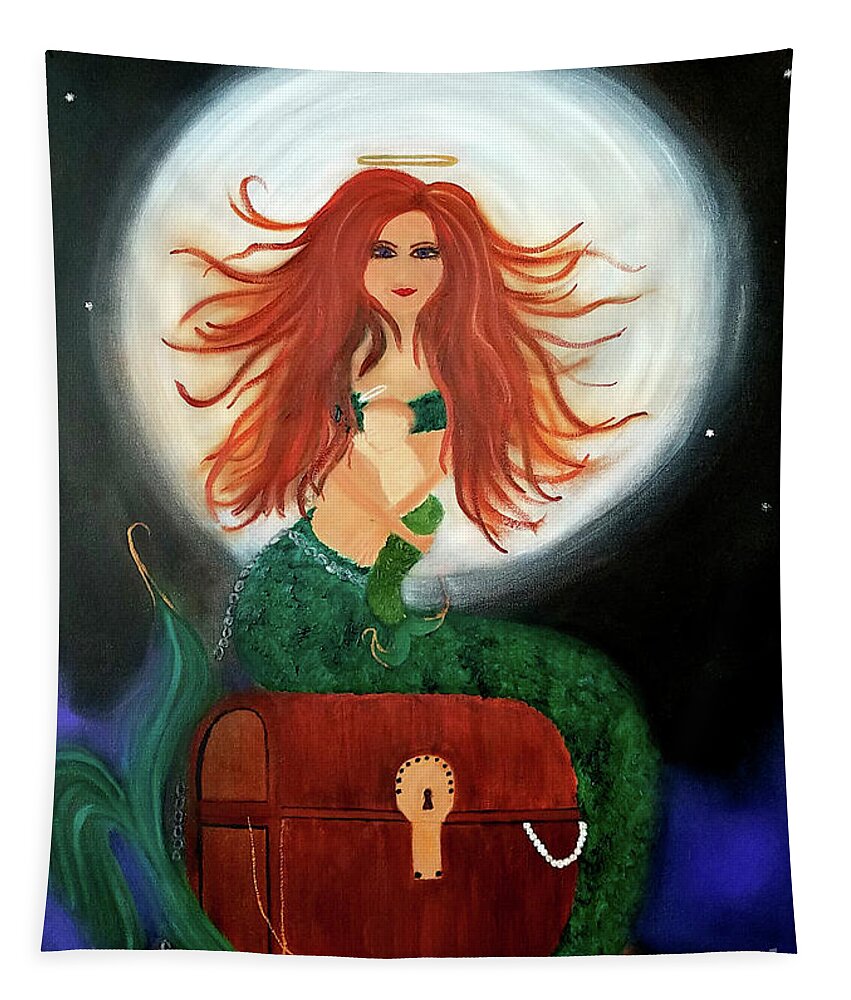 Mermaid Tapestry featuring the painting No Greater Treasure by Artist Linda Marie