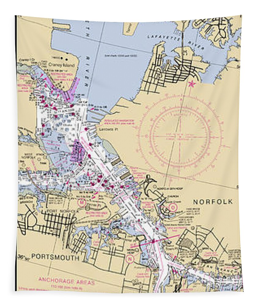 Norfolk To Albemarle Sound Norfolk To Gilmerton Mile 0 Of Intercoastal Waterway Tapestry featuring the digital art Norfolk to Albemarle Sound Norfolk to Gilmerton mile 0 of Intercoastal Waterway, NOAA Chart 12206_1 by Nautical Chartworks