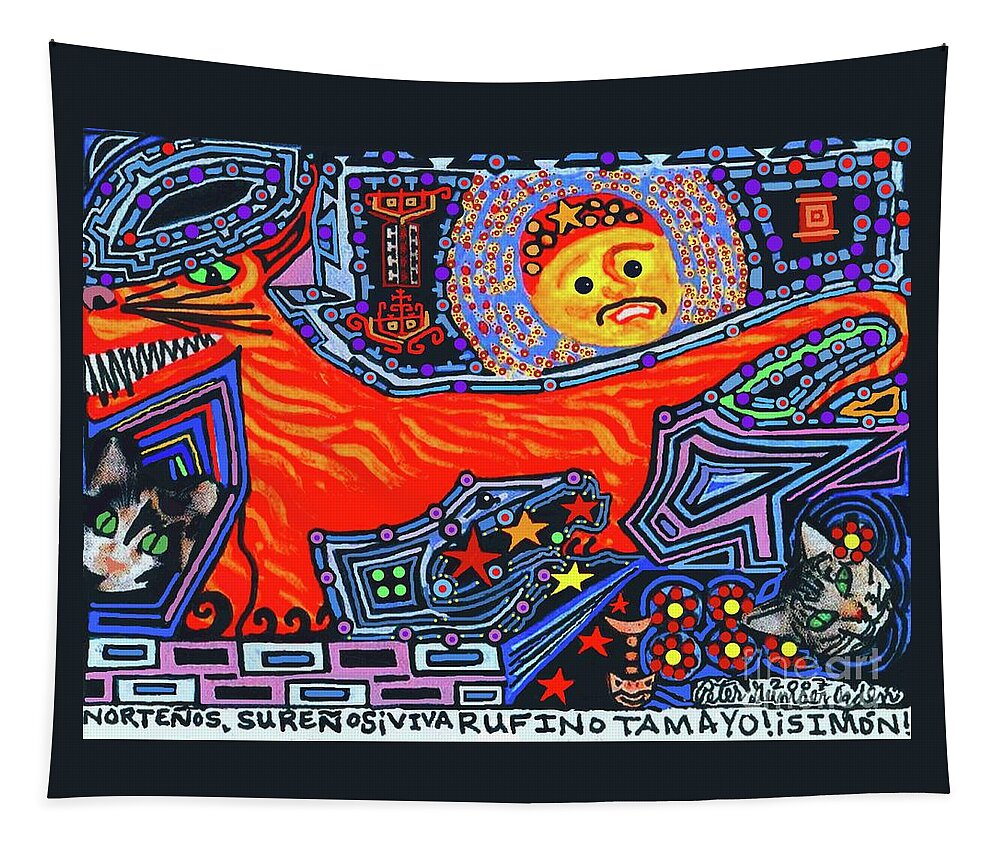 Nortenos Tapestry featuring the painting Nortenos Surenos Viva Rufino Tamayo Simon by Peter Ogden