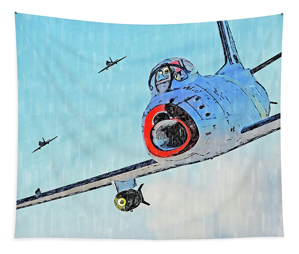 F86 Tapestry featuring the painting North American F-86 Sabre - 05 by AM FineArtPrints