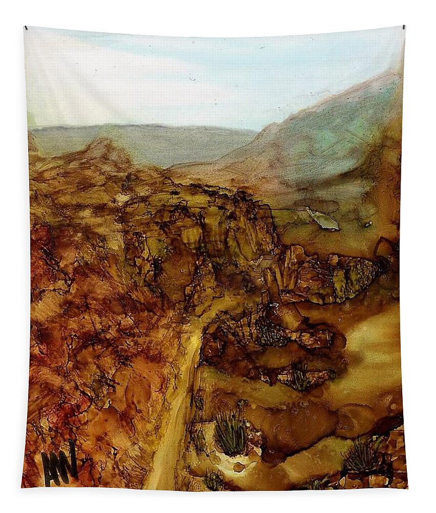 Alcohol Ink Tapestry featuring the painting North through the canyon by Angela Marinari