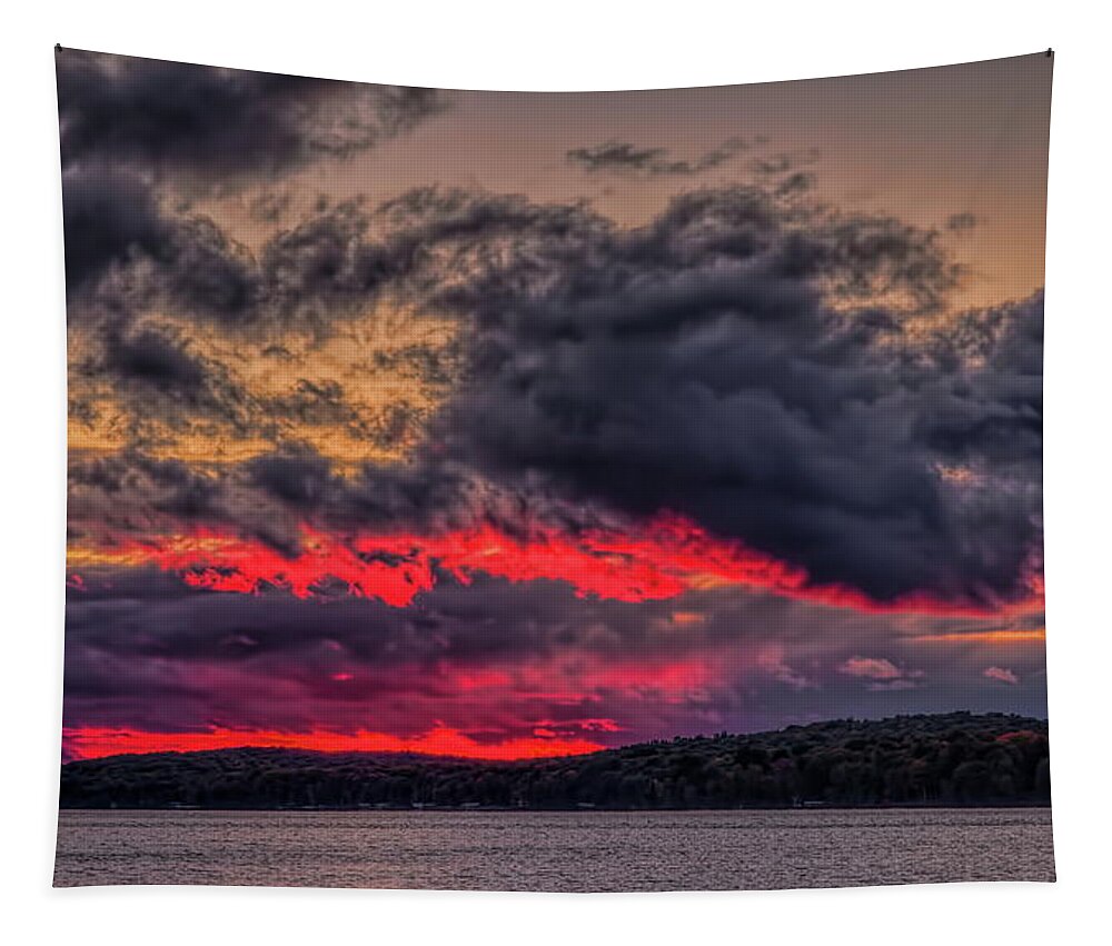 Upnorth Tapestry featuring the photograph North Twin Lake Red Glow Sunset by Dale Kauzlaric